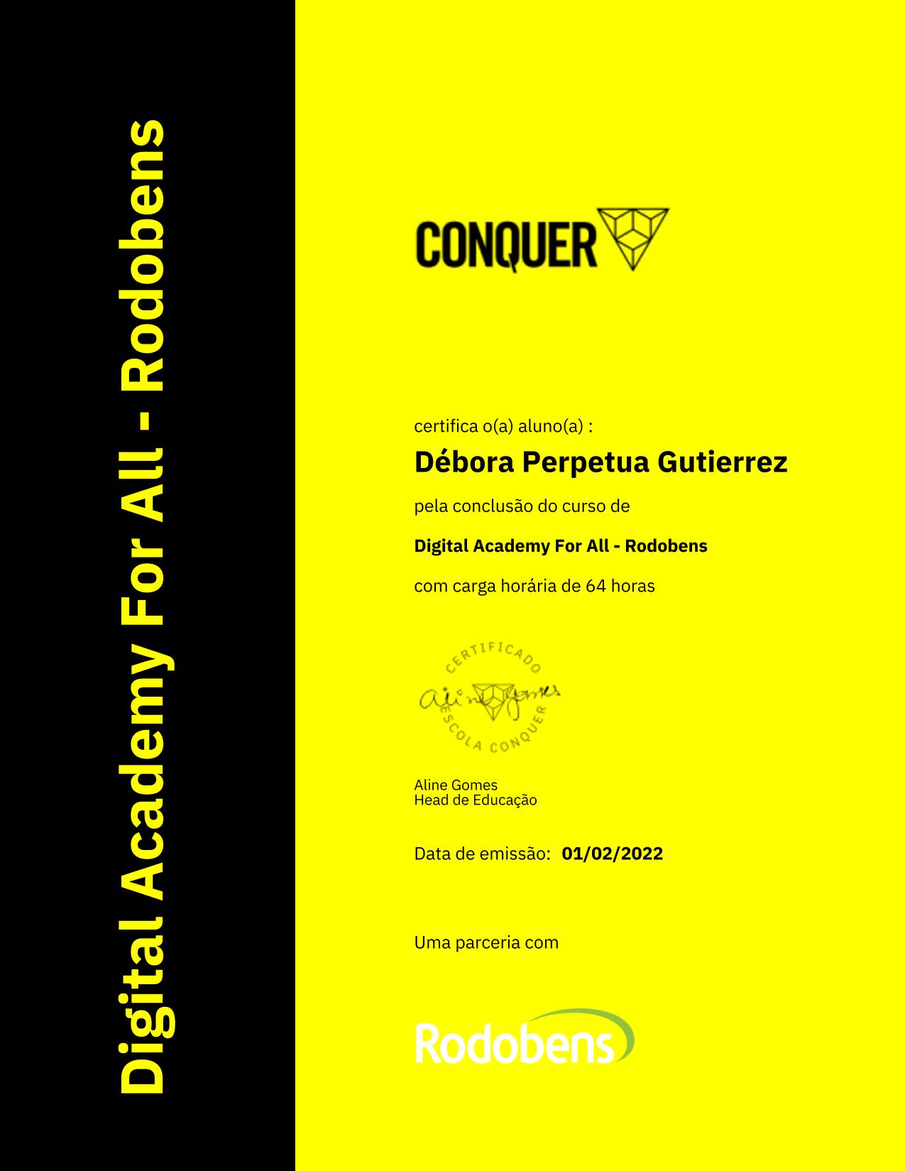 Certificado de Digital Academy For All - Rodobens